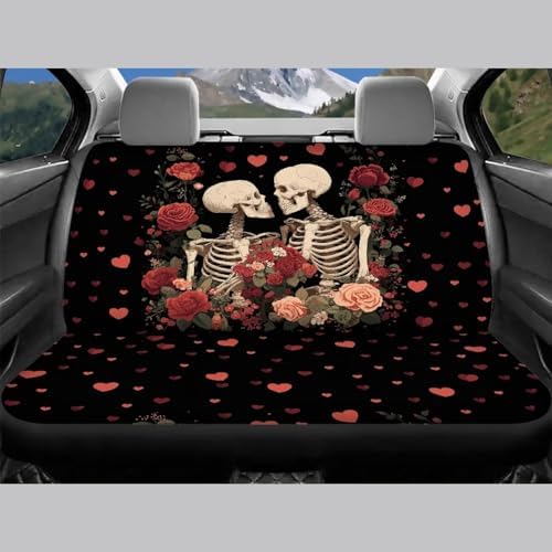 Skulls Heart Roses Print Car Seat Covers 4Pcs Front & Rear Breathable Seat Covers Universal Fits for Truck, Sedan, SUV Auto Interior Protector Car Accessories