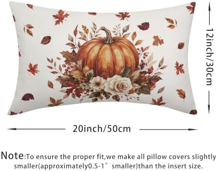 Fall Pumpkin Lumbar Pillow Covers 12x20 Set of 2 Burnt Orange Maple Leaves Floral Outdoor Throw Pillows Covers Thanksgiving Rustic Decorative Farmhouse Cushion Case for Room Couch Sofa - Image 4