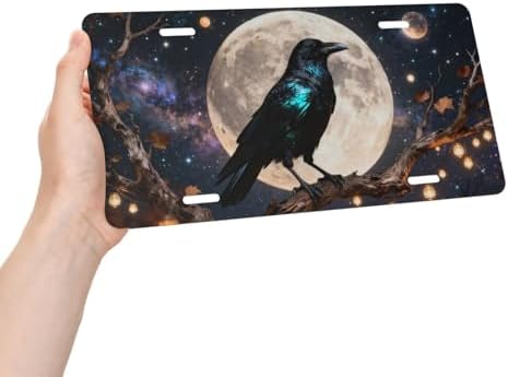 Raven Moon Crow Starry Sky Cool Front License Plate 6x12 Inch