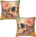 Halloween Skull Flower Throw Pillow Covers 18x18 inch Set of 2 Pillow Case Cushion Cover for Home Sofa Couch Living Room Car Decor by Mshutbna