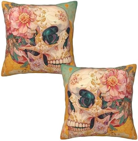 Halloween Skull Flower Throw Pillow Covers 18x18 inch Set of 2 Pillow Case Cushion Cover for Home Sofa Couch Living Room Car Decor by Mshutbna