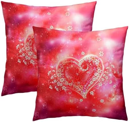 Sweetshow Valentines Red Heart Pillow Covers Set of 2 Cotton 12x12 Inches by Sweetshow