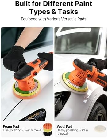 VEVOR Car Buffer Polisher, 6-Inch Dual Action Polisher Buffer Waxer, 650W 6 Variable Speeds 2000-6800RPM Random Orbital Polisher Kit for Cars Detailing, Waxing, Polishing - Image 5