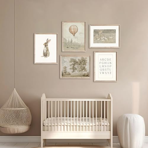 Vintage Nursery Wall Art Children Room Canvas Wall Decor Country Posters Botanical Prints Vintage Landscape Pictures Kids Child Wall Art Neutral Artwork for Playroom Bedroom 8x10x5 Inch Unframed - Image 6