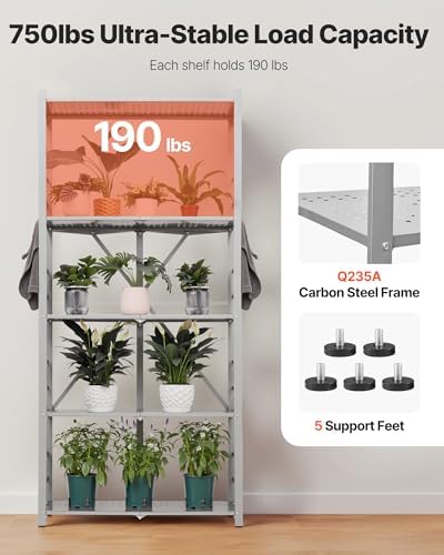 VEVOR 5-Tier Foldable Storage Shelf, 32W x 14D x 72H Inch Folding Metal Rack Shelving Unit, Heavy Duty No Assembly Organizer Shelf with 5 Wheels & 4 Hooks for Pantry, Kitchen, Garage, Basement, Grey - Image 5