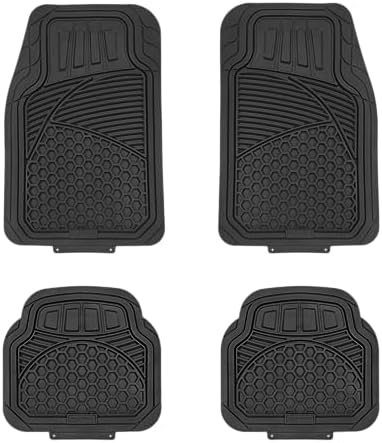 Amazon Basics Heavy Duty Thick PVC Car Floor Mats, Anti-Slip, Easy to Clean, Universal Trim-to-Fit All-Weather for Automotive SUV Sedans Trucks, 4-Piece, Solid Black