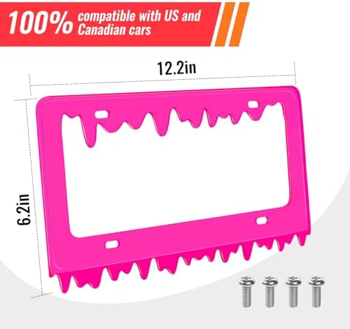 Timtin 2 Sets Fluorescent Hot Pink License Plate Frame, Style 1