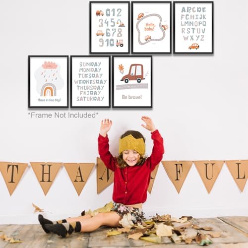 Cute Transportation Vehicle Art Car Prints Wall Art Nursery Decor Boys Room Decor Track Road Alphabet Posters Artwork for Home Son Bedroom Playroom Nursery Wall Decoration (8"x10"，6Pcs, Unframed) - Image 7
