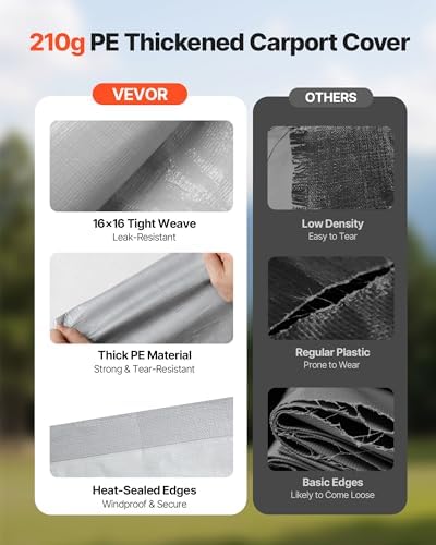 VEVOR Carport Replacement Canopy Cover, 13 x 20 ft Potable Garage Tent Top Tarp with Sidewalls, UV-Resistant & Waterproof, Heavy Duty Car Shelter Tarp with Ball Buggees, Grey, Frame Not Included - Image 5