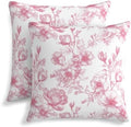 KiuLoam Pink Floral Pillow Covers 18x18 Inch Set of 2, Chinoiserie Ink Line Flower Farmhouse Decorative Throw Pillows, Vintage Rustic Outdoor Square Cushion Cases for Sofa Couch Bed Home Decor by KiuLoam