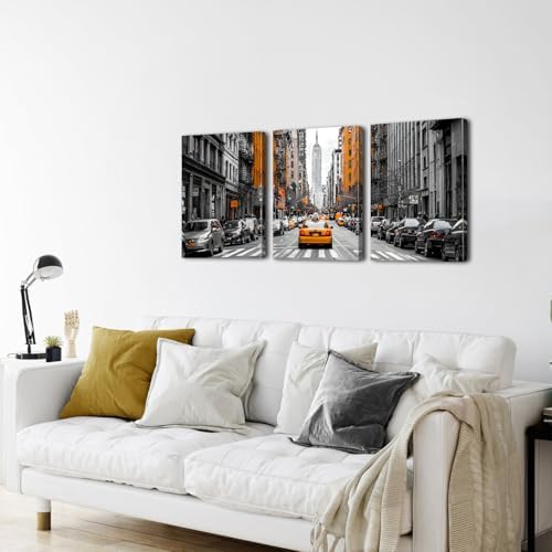 Black and White Canvas Wall Art Framed New York City Wall Decor for Living Room Orange Taxi Photo Print Nyc Urban Skyscraper Picture Car Photography Artwork Bedroom Office Home Decorations 16x24 3pcs - Image 6