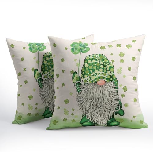 St Patricks Day Pillow Covers 20x20 Set of 2 Shamrock Gnome Throw Pillow Covers Rustic Spring Pillowcase Linen Decoration Farmhouse Decorative Sage Green Cushion Case Couch for Indoor Home Decor - Image 2