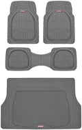 Motor Trend FlexTough 4-Piece Heavy Duty Floor Mats for Cars Trucks SUVs, Automotive Floor Mats Car Mats Full Set Front, Rear & Cargo, Trim-To-Fit Semi-Custom Deep Dish All Weather Rubber Mats - Gray