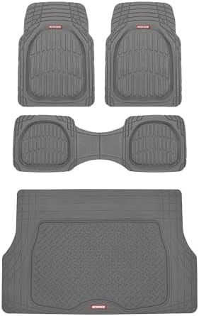 Motor Trend FlexTough 4-Piece Heavy Duty Floor Mats for Cars Trucks SUVs, Automotive Floor Mats Car Mats Full Set Front, Rear & Cargo, Trim-To-Fit Semi-Custom Deep Dish All Weather Rubber Mats - Gray