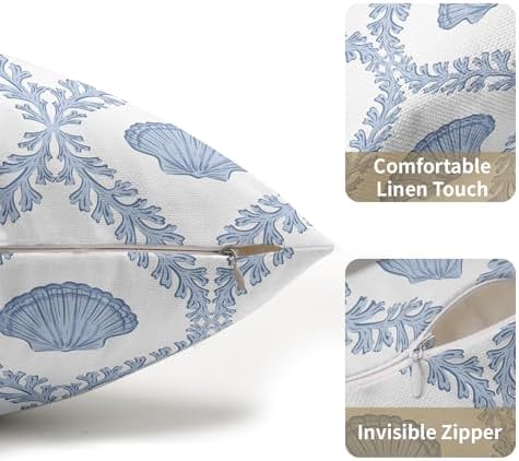 Light Blue Coastal Lumbar Pillow Covers 12x20 Set of 2 Ocean Coral Shell Outdoor Decorative Linen Summer Throw Pillows Cases with Zipper Cushion Cover Rustic Decoration Farmhouse Sofa Couch Bed Decor - Image 5