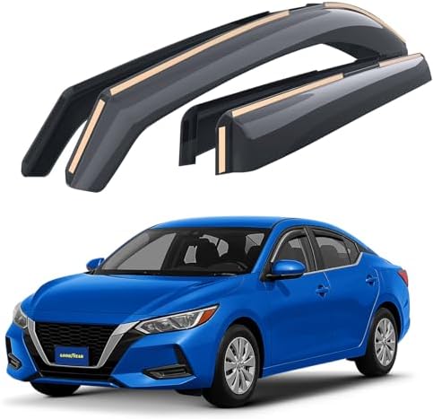Goodyear Shatterproof in-Channel Window Deflectors for Nissan Sentra 2020-2025, Rain Guards, Window Visors for Cars, Vent Deflector, Car Accessories, 4 pcs - GY008418