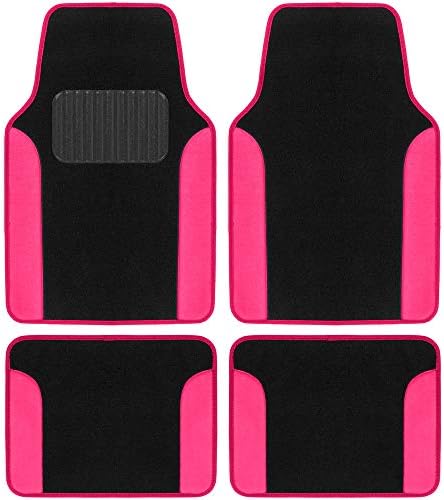BDK Hot Pink Carpet - Two-Tone Faux Leather Automotive Floor Mats, Included Anti-Slip Features and Built-in Heel Pad, Stylish Floor Mats for Cars Truck Van SUV