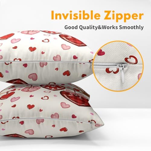Valentines Day Pillow Covers 20x20 Set of 2 Love Throw Pillow Covers Red Heart Pillowcase Linen Decoration Farmhouse Holiday Cozy Soft Cushion Case Couch for Indoor Outdoor Home Decor - Image 5