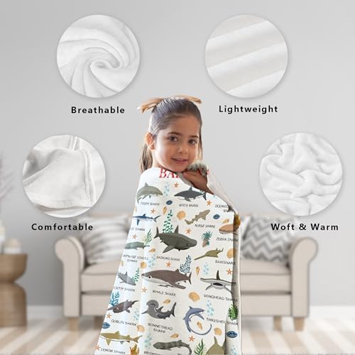 Types of Sharks Custom Name Blanket Gifts for Girls Boys Women - Super Soft Cozy Warm Throw Sheet for Couch Bed Sofa Office Decor All Season 90"x120" for Whole Family - Image 6