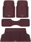 Motor Trend FlexTough Contour Liners Deep Dish 3pc Rubber Floor Mats & Trimmable Trunk Liner Cargo Mat - Heavy Duty All Weather Protection Car Mats with Traction Grips Car Accessories (Burgundy)