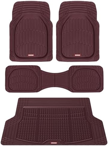 Motor Trend FlexTough Contour Liners Deep Dish 3pc Rubber Floor Mats & Trimmable Trunk Liner Cargo Mat - Heavy Duty All Weather Protection Car Mats with Traction Grips Car Accessories (Burgundy)