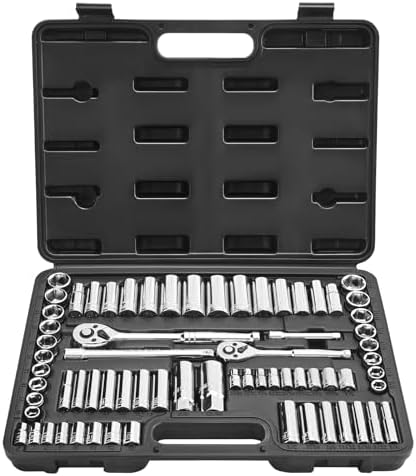 VEVOR Socket Set, 69 Pieces, 3/8 & 1/4 inch Drive Socket and Ratchet Set, SAE and Metric, Deep and Standard, Mechanic Tool Kit with Accessories and Storage Case, CR-V Alloy Steel, for Auto Repair by VEVOR