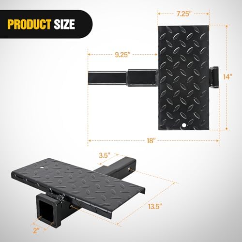 Nilight Hitch Extender with Step 2" Receiver 14"x7" Anti-Slip Diamond Plate