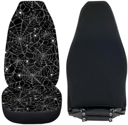 Talayituse Black Spider Web Print Car Seat Cover for Front Seats, Stretchy Soft Vehicles Seat Cover Universal Fit High Back Car Interior Accessories for SUV Van Sedan Halloween Decor