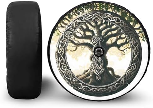 Tree of Life Spare Tire Cover with Camera Hole, Wheel Protector Tyre Cover Weatherproof Universal for Trailer RV SUV Truck Travel Trailer Camper, Accessories 16" Fits Tire Diameter 29.6"-31.5"