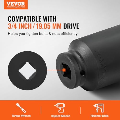 VEVOR Axle Nut Impact Socket Set - 3/4" Drive Deep 6-Point 8-Piece SAE Spindle Nut Socket CR-MO Heat Treated Large Socket Set with Storage Case for Auto Repair, Removing or Installing Axle Nuts - Image 2
