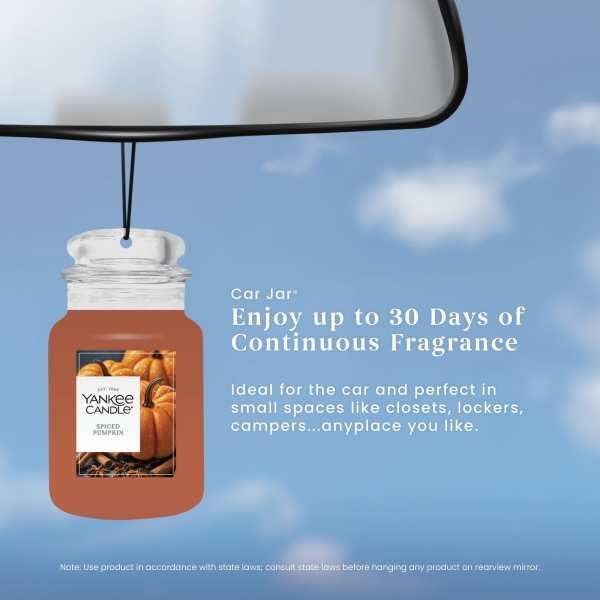 Yankee Candle Classic Paper Car Jar Air Freshener, Hanging Car Freshener, Long Lasting Odor Neutralizing Car Fragrance, Spiced Pumpkin (Pack of 6)