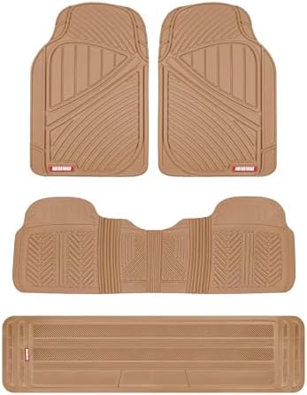 Motor Trend 3-Row Heavy Duty Rubber Floor Mats & Liners for Car SUV Van, Front 2nd & 3rd Row Durable Polymerized Latex Full Interior Protection, Extra-High Ridgeline Design, Beige