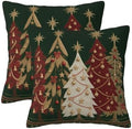 Green Christmas Pillow Covers 20x20 Set of 2, Red Gold Xmas Tree Print by KiuLoam