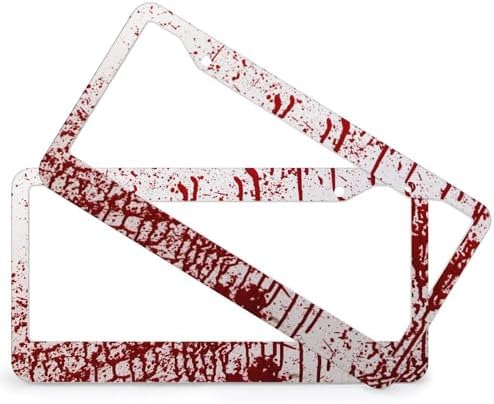Red Blood Splatters License Plate Frames 2 Packs 2 Holes Horrible Halloween Vintage Aluminum Car Accessories License Plate Cover Fits Standard U.S. Vehicles for Men Women