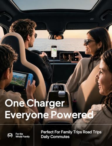LISEN 138W Retractable USB C Car Charger Fast Charge 6-Port for iPhone 18