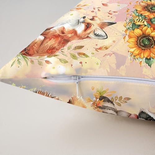 Autumn Animal Double Sides Print Pillow Covers,Cute Owl Fox Squirrel Natural Wild Animal Pillowcase 2 Pack Cushion Case 24"x 24",Fall Maple Leaves Pumpkin Botanical Throw Pillow Covers - Image 5