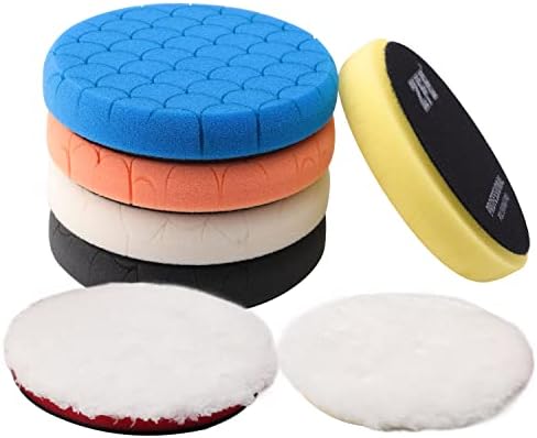 Buffing Polishing Pads, 7Pc 6.5 Inch Face for 6Inch 150mm Backing Plate Compound Buffing Sponge Pads Cutting Polishing Pad Kit for Car Buffer Polisher Compounding, Polishing and Waxing -PPTYS6SET by ZFE