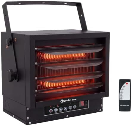Comfort Zone Hard-Wired Ceiling Mount Garage Space Heater with Remote, 7,500 Watt, 240 Volt, Fan-Forced, Overheat Protection, Digital Thermostat, 12-Hour Timer, Ideal for Garage & Workshop, CZ230ERBK by MrBrands