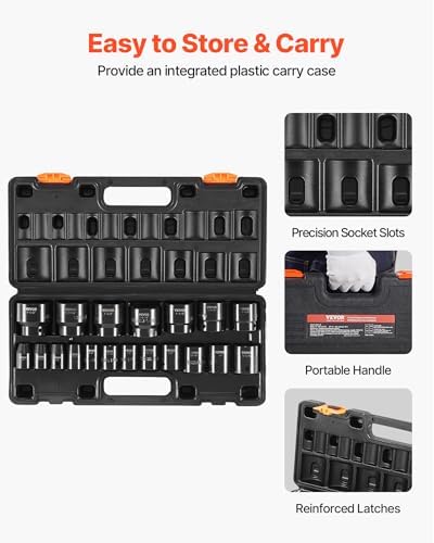 VEVOR Impact Socket Set 1/2 Inches 19 Piece Impact Sockets, 1/2 Inches Drive Socket Set Impact 6-point Hex Sockets Standard SAE (3/8 Inches to 1-1/2 Inches) Standard Socket Assortment - Image 6
