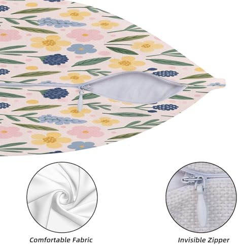 KiuLoam Spring Cute Watercolor Floral Pillow Covers 16x16 Inch Set of 2, Yellow Pink Blue Rustic Farmhouse Decorative Throw Pillows, Outdoor Square Cushion Cases for Sofa Couch Bed Home Decor - Image 5