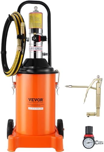 VEVOR Grease Pump, 3 Gallon Air Grease Pump with 13 ft High Pressure Hose and Grease Gun, 12L Pneumatic Grease Pump with Wheels, Portable Lubrication Grease Pump by VEVOR