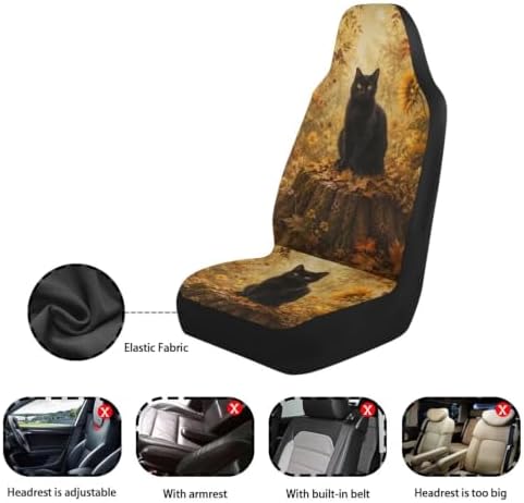 Talayituse Cat Forest Print Car Seat Cover Front Seats Only Full Set of 2, Universal Bucket High Back Car Front Seat Covers Autumn Decor