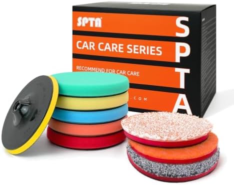 SPTA 9Pcs Polishing Pads Kit, Large Size Buffing Pads, Car Foam Buffing Sponge Kit with 5/8"-11 Backing Plate for Car Care Polisher Boat Waxing, Polishing, Sealing Glaze, 7 Inches (Pack of 12) by SPTA