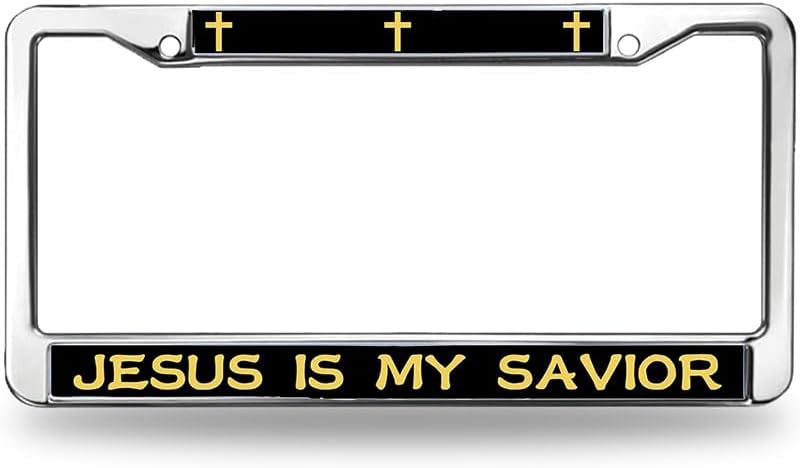 Jesus is My Savior License Plate Frame Custom God Cross Power Chrome License Plate Frame Christian Quote Rust-Proof License Plate Frame with Mounting Gift Kit