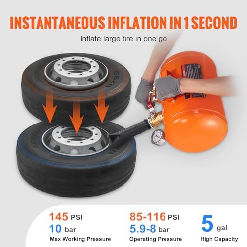 VEVOR Tire Bead Seater, 5 Gal/19L Air Tire Bead Blaster with Pressure Gauge & Handle, 145 PSI Seating Tool Inflator Tank, 85-116 PSI Operating Pressure for Car Truck ATV - Image 3