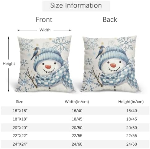 Christmas Blue Throw Pillow Covers 16x16 Set of 2 Winter Snowman Bird - Image 5
