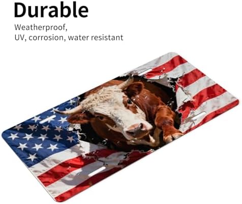 Cow American Flag Retro Front License Plate 6" * 12" for Women