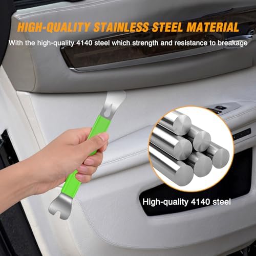 GOOACC 11 PCS Trim Removal Tool Kit, Metal Pry Tool Auto Fastener Remover Pry Bar Set Car Door Panel Removal Tool Dashboard Repair Kit Green - Image 4