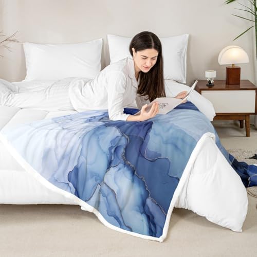 Marble Throw Blanket Watercolor Marbling Fleece Flannel Blankets Kids Boys Girls Room Decor Modern Abstract Ink Painting Bed Blankets for Bed Sofa Couch Blue White Plush Blanket Baby 30"x40" - Image 4