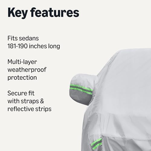Amazon Basics Full Car Cover, Fits Vehicles 181-190", Silver